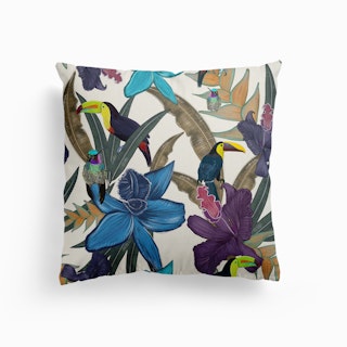 Toucan, Humming Bird And Jungle Tropical Pattern Canvas Cushion