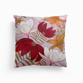 Oil Paint Tropical Flowers Hand Drawn Pattern Canvas Cushion