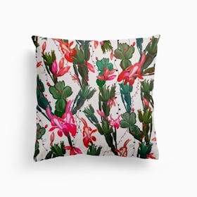Schlumbergera Christmas Cactus Pattern Canvas Cushion