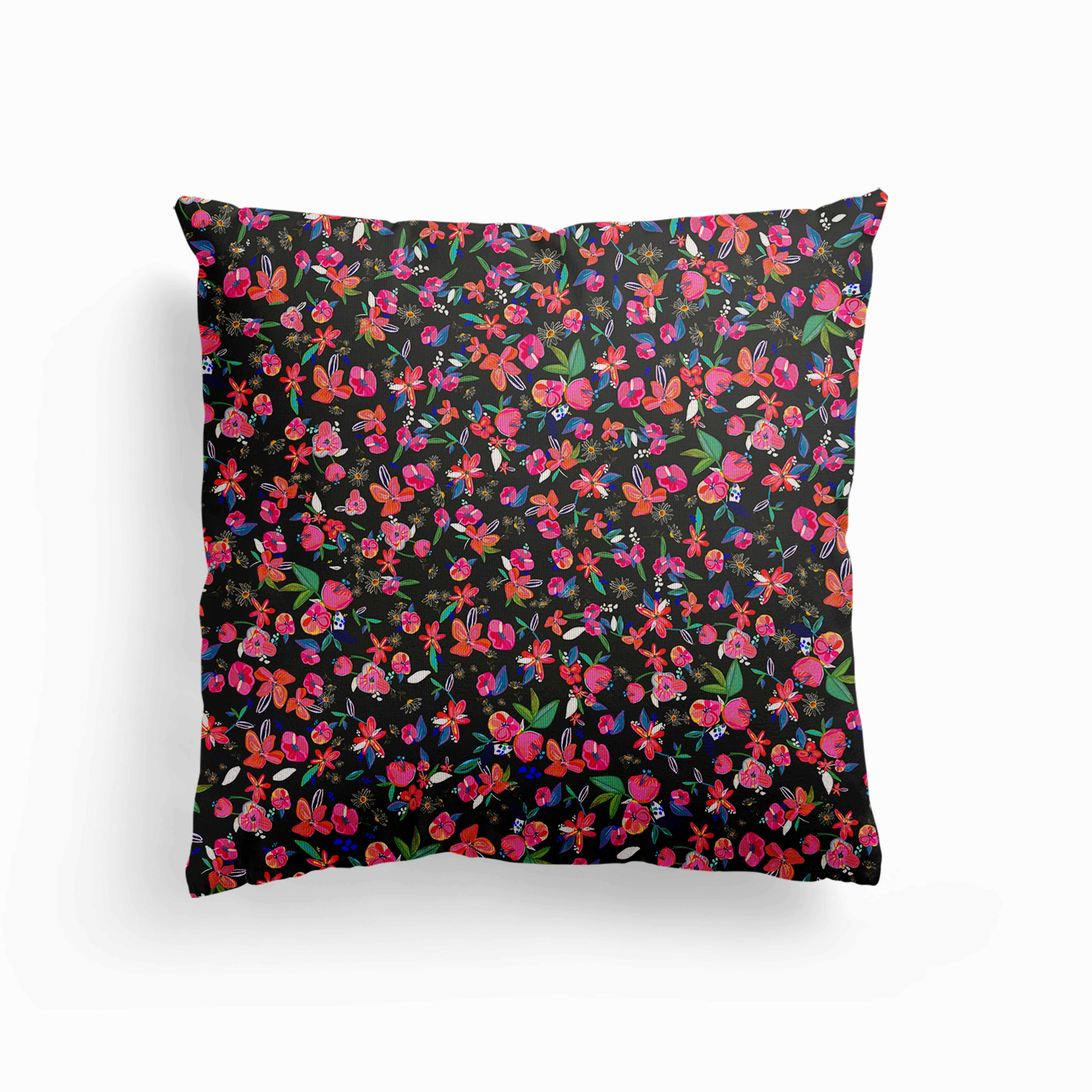 Minute Details Colorful Pretty Daisies Hand Drawn Artistic Floral Pattern Canvas Cuscino