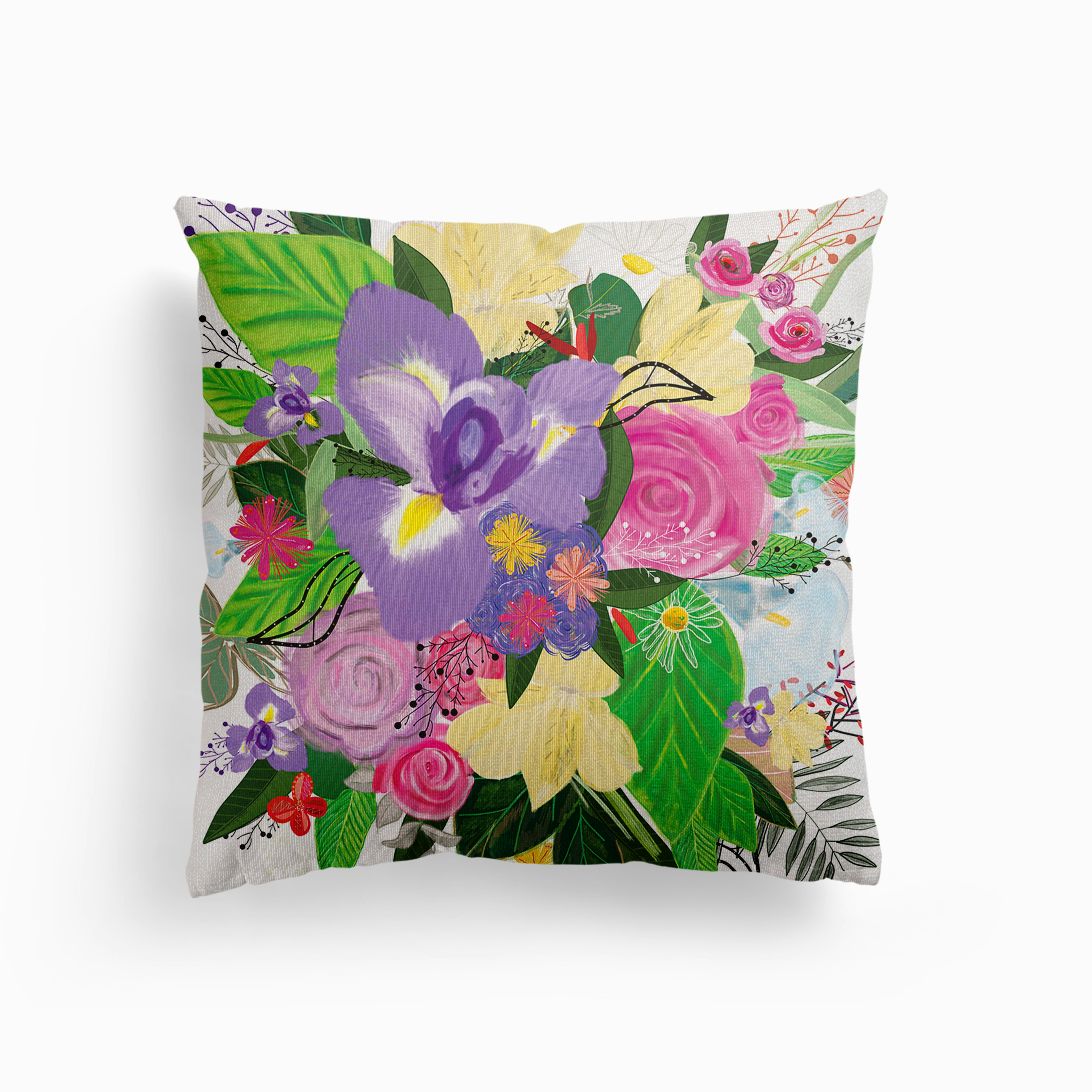 Spring Time Bouquet Colorful Artistic Flower Pattern Canvas Cuscino
