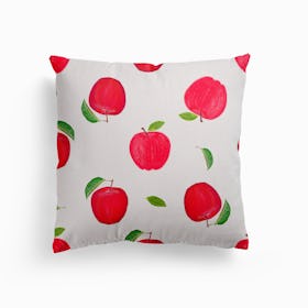 Hand Drawn Red Appless Cute Fruits Pattern Canvas Cushion