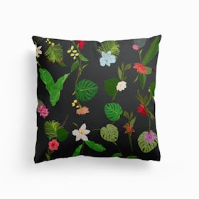 New Botanical Tropic Flowers And Tropical Leaves Canvas Cushion