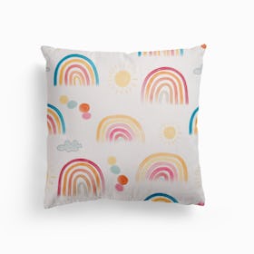 Rainbow Days Sun And Clouds Lovely Pattern Canvas Cushion