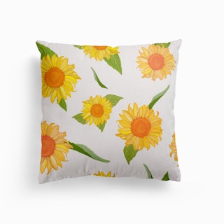 Sunflower Summer Time Hand Drawn Pattern Canvas Cushion