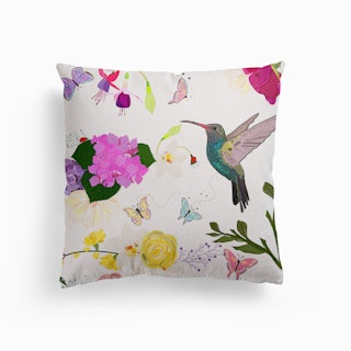 Hummingbird And Flowers Canvas Cushion