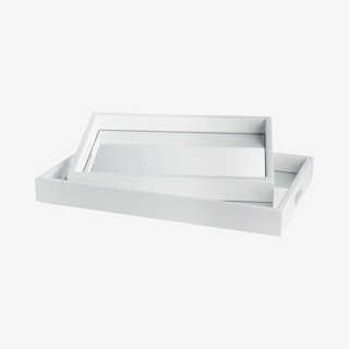 Malibu Mirrored Trays - White - Set of 2