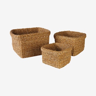 Square Baskets with Cuffs - Natural - Set of 3