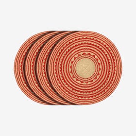 Woven Round Placemats - Red / Natural - Set of 4