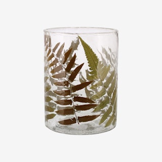 Enameled Fern & Glass Candle Holder - Clear / Brown