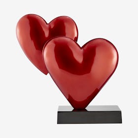 Double Heart Sculpture - Metallic Red