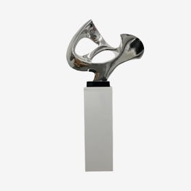 Abstract Mask Floor Sculpture - Chrome / White