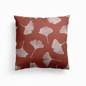 Ginkgo Biloba Leaves On Terracotta Background Canvas Cushion