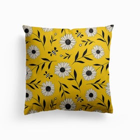 Sunflowers And Bees Canvas Cushion