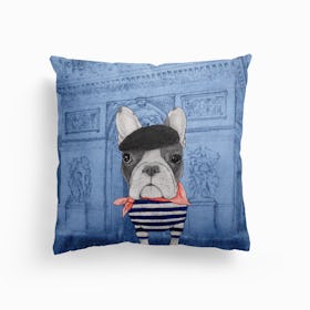 French Bulldog With Arc De Triomphe Canvas Cushion