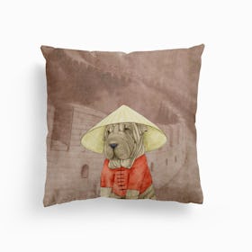 Shar Pei With The Great Wall Canvas Cushion