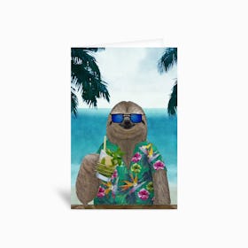 Sloth In Summer Drinking A Mojito Greetings Card