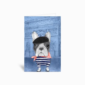 French Bulldog With Arc De Triomphe Greetings Card