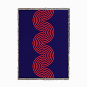 Groovy Waves In Bright Red On Dark Blue Woven Throw