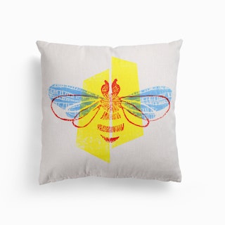 Be Safe Save Bees Lino Cut Yellow & Blue Canvas Cushion