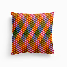 Shifting Cubes Colourful Canvas Cushion
