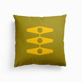 Minimal Eyes In Warm Yellow And Light Olive Canvas Cushion