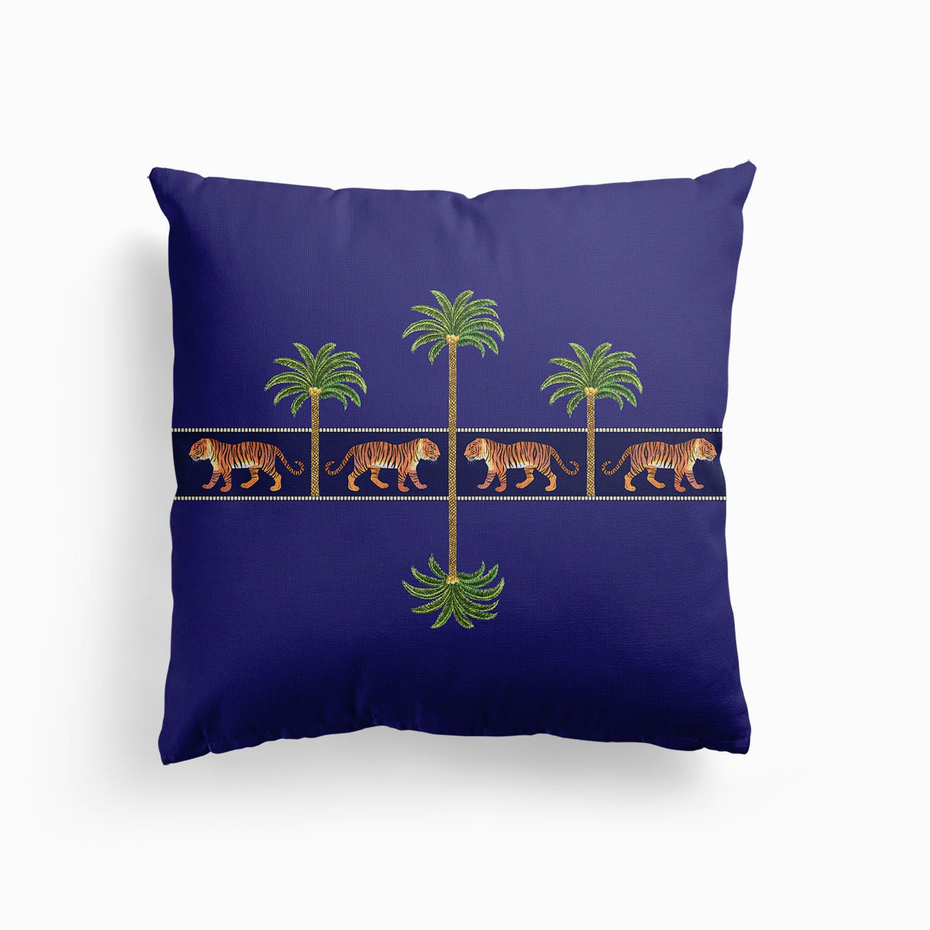 Tigers And Palms Indigo Canvas Kissen