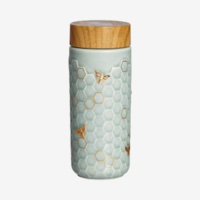 Honey Bee Travel Mug - Mint Green / Gold - Ceramic