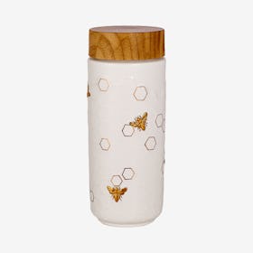 Honey Bee Travel Mug - White / Gold - Ceramic