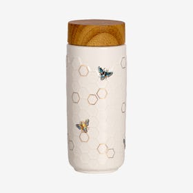 Honey Bee Travel Mug - White / Multicoloured - Ceramic