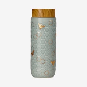 Honey Bee Travel Mug - Green / Gold - Ceramic