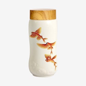 The Joy of Fishes Travel Mug - White / Red - Ceramic