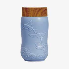 The Joy of Fishes Travel Mug - Matte Ocean Blue - Ceramic