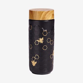 Honey Bee Travel Mug - Black / Gold - Ceramic