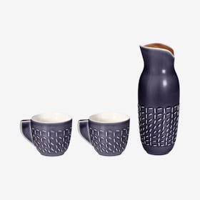 Footprint Carafe with Cups - Stone Blue - Ceramic - Set of 3