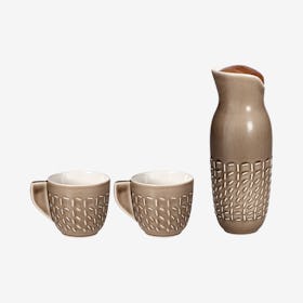 Footprint Carafe with Cups - Mocha Brown - Ceramic - Set of 3