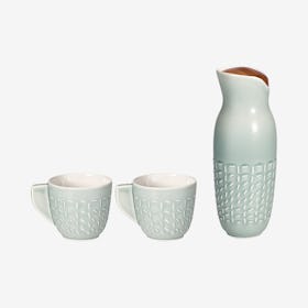 Footprint Carafe with Cups - Mint Green - Ceramic - Set of 3