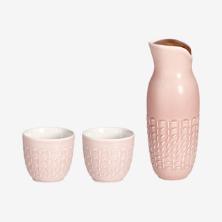 Footprint Carafe with Tea Cups - Rose Pink - Ceramic - Set of 3