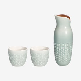 Footprint Carafe with Tea Cups - Mint Green - Ceramic - Set of 3