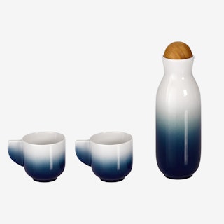 Bloom Carafe with Tea Cups - Denim Blue - Ceramic - Set of 3