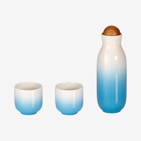 Bloom Carafe with Tea Cups - Sky Blue - Ceramic - Set of 3
