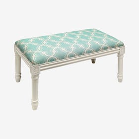 Louis XVI Bench - Aqua / White - Linen - Trellis