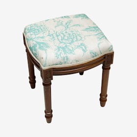 Louis XVI Vanity Stool - Aqua - Linen - Peony