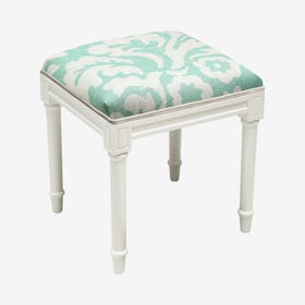 Cottage Vanity Stool - Aqua / White - Linen - Jacobean