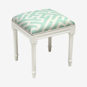 Cottage Vanity Stool - Aqua / White - Linen - Lattice