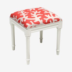 Cottage Vanity Stool - Coral Red / White - Linen - Big Coral