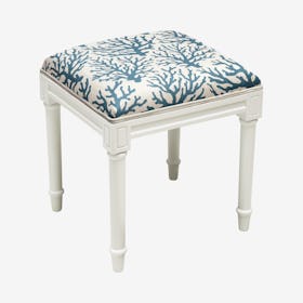 Cottage Vanity Stool - Navy / White - Linen - Coral