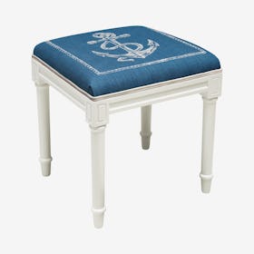 Cottage Vanity Stool - Navy / White - Linen - Anchor