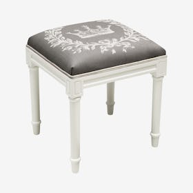Cottage Vanity Stool - Grey / White - Linen - Crown