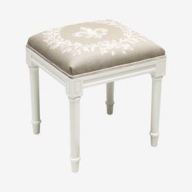 Cottage Vanity Stool - Taupe / White - Linen - Fleur De Lis